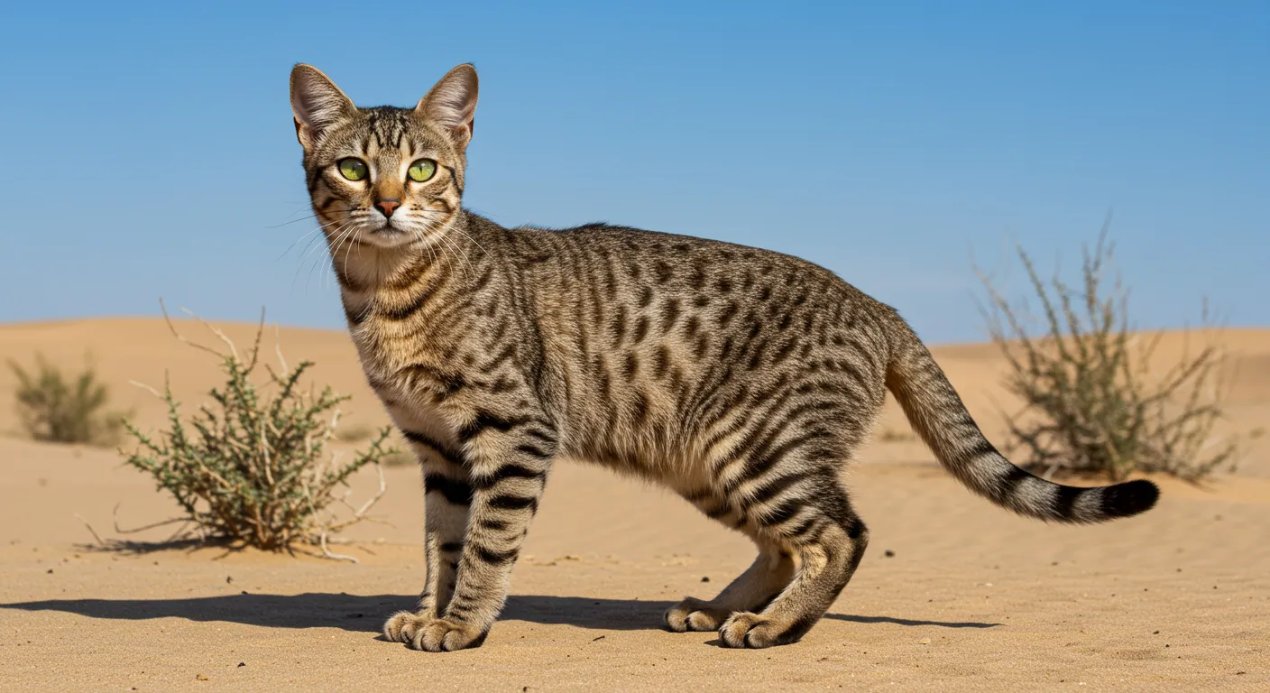Gato Arabian Mau en el desierto